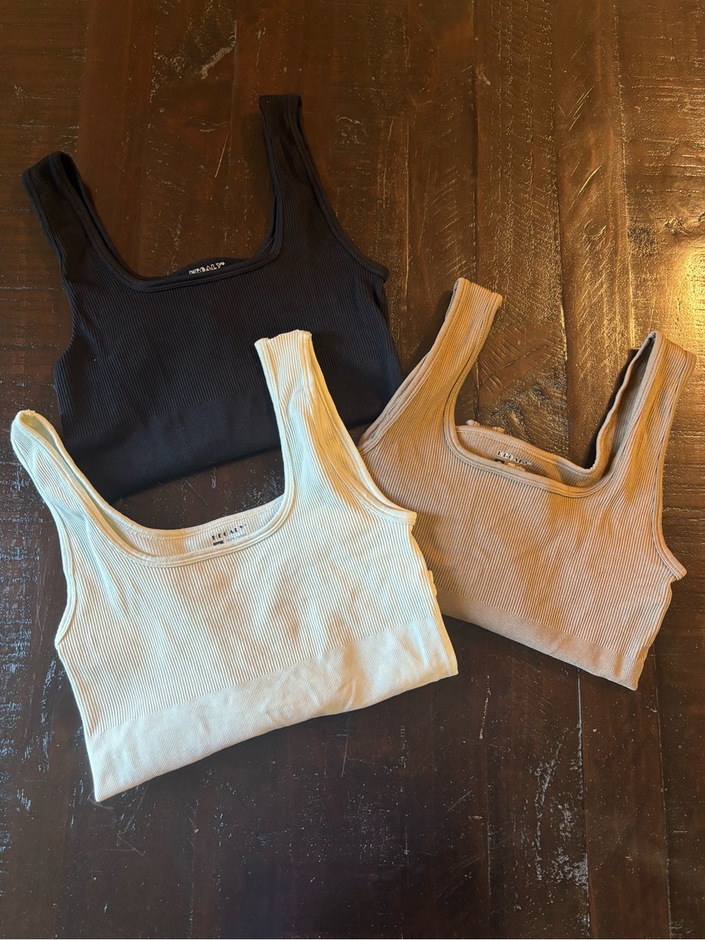 Ribbed Scoop Neck Bodysuits in Cream, Brown, and Black